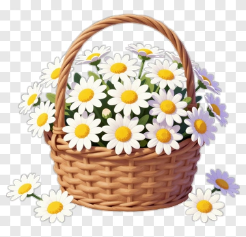 Flower Basket Filled With Daisies PNG