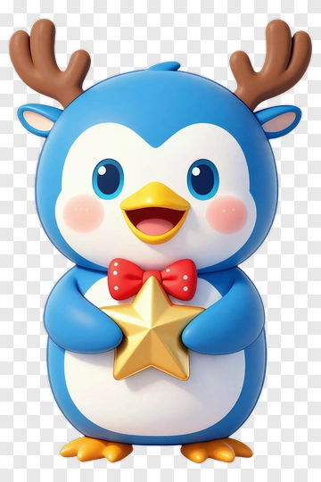 Cartoon Penguin Holding A Star PNG