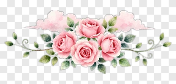 Watercolor Pink Roses With Green Leaves PNG