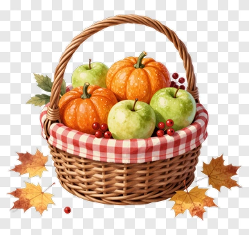 Basket Of Pumpkins And Apples PNG