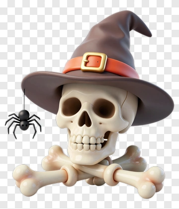 Cartoon Skeleton With Witch Hat And Spider PNG