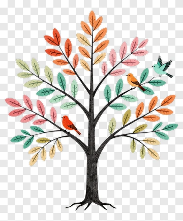 Colorful Tree With Birds PNG