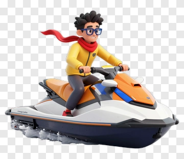 Cartoon Boy Riding A Jet Ski PNG