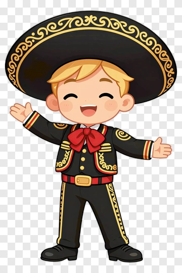 Cartoon Boy In Traditional Mariachi Costume PNG