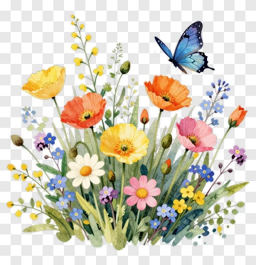 Colorful Flower Bouquet With Butterfly PNG