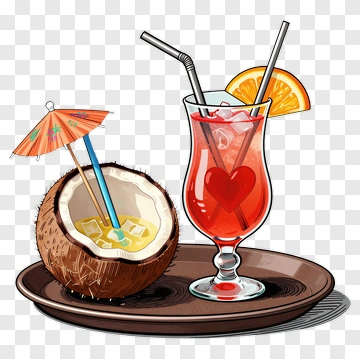 Colorful Cocktail In A Coconut Shell PNG