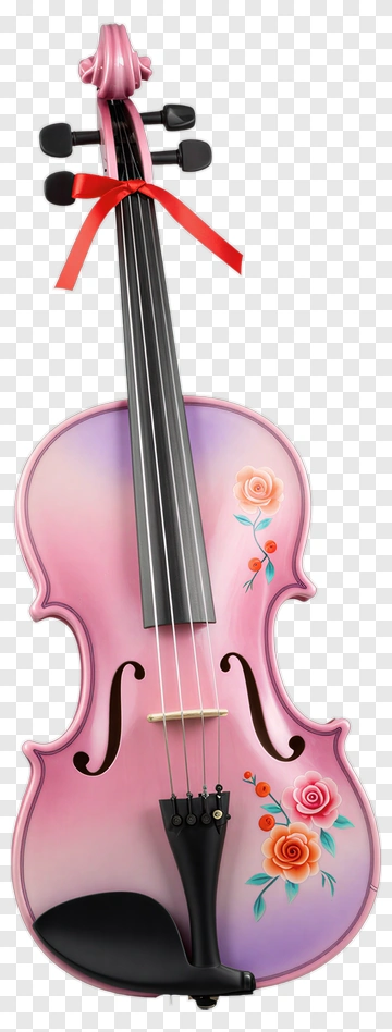 Pink Violin With Floral Decorations PNG