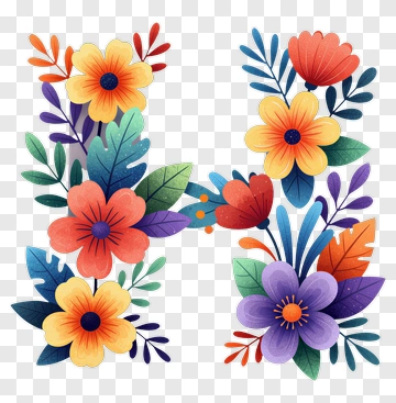 Colorful Floral Letter H PNG