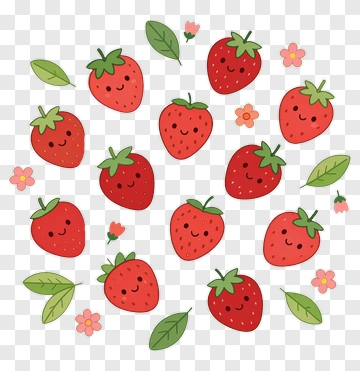 Cartoon Strawberries With Flowers PNG