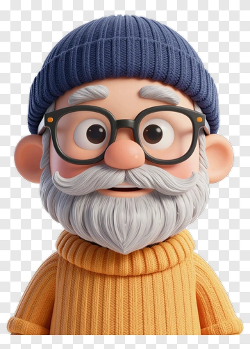 Cartoon Elderly Man With Glasses And Beanie PNG