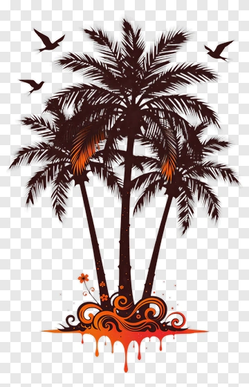 Stylized Palm Trees With Decorative Elements PNG