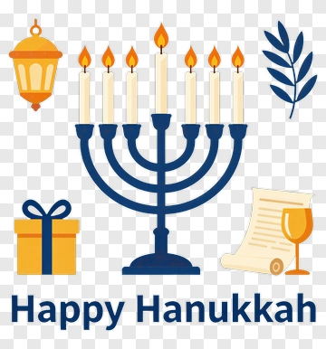 Happy Hanukkah Menorah With Gifts And Decorations PNG