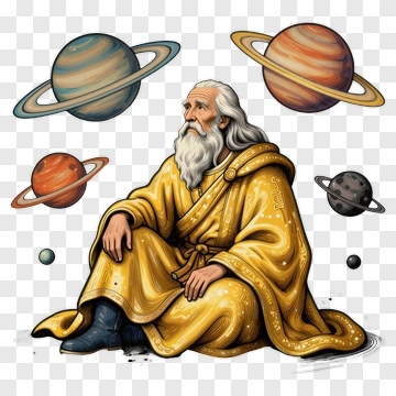 Wise Man In A Golden Robe Surrounded By Planets PNG