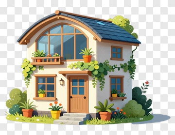 Colorful House With Plants And Garden PNG