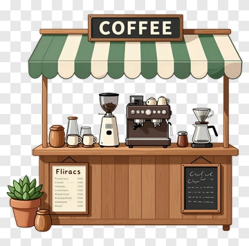 Coffee Stand With Espresso Machine And Menu PNG