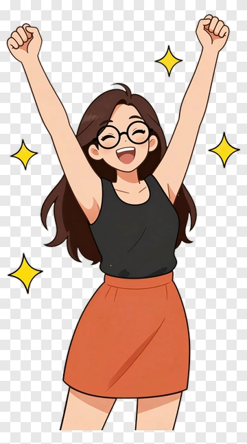 Happy Cartoon Girl Celebrating PNG