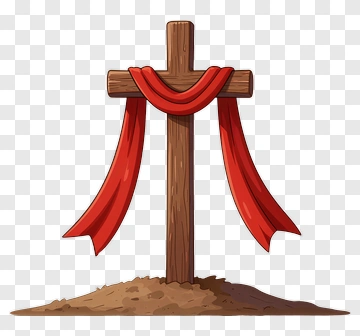 Wooden Cross With Red Ribbons PNG