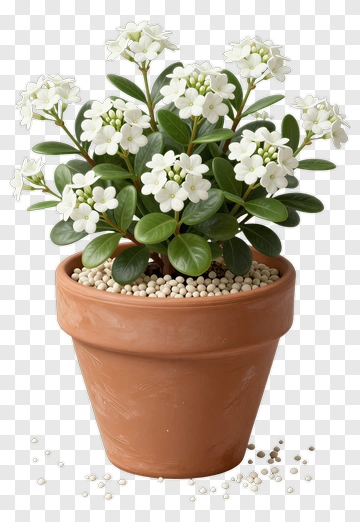 Potted Plant With White Flowers PNG