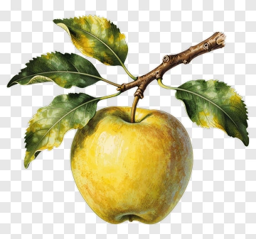 Yellow Apple With Leaves PNG