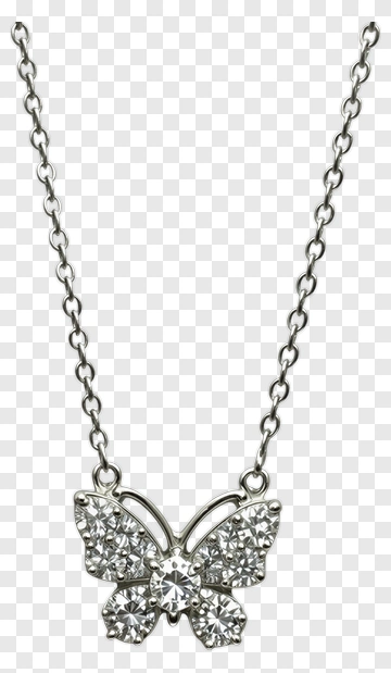 Silver Butterfly Necklace With Rhinestones PNG