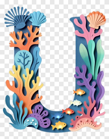 Colorful Letter J With Underwater Coral And Fish PNG