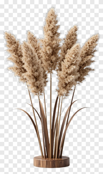 Pampas Grass Arrangement In A Wooden Base PNG