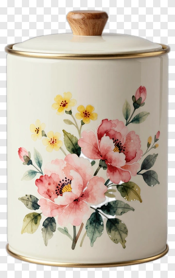 Floral Canister With Pink And Yellow Flowers PNG