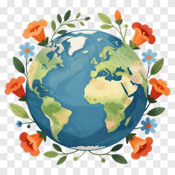 Colorful Earth Surrounded By Flowers PNG
