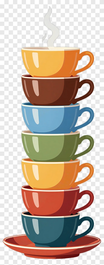 Stacked Colorful Coffee Cups PNG
