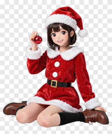 Christmas Girl Holding A Red Ornament PNG