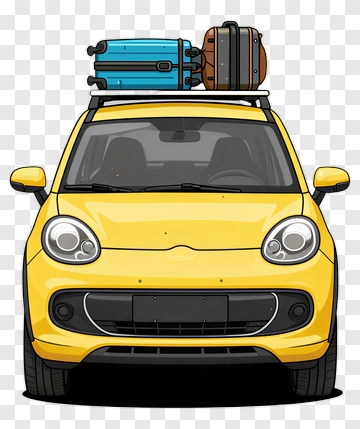 Yellow Car With Luggage On Roof Rack PNG