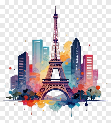 Colorful Eiffel Tower With City Skyline PNG