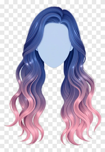 Long Wavy Hair With Blue And Pink Ombre PNG
