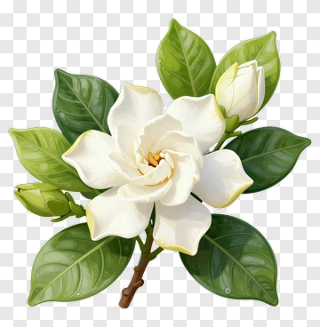 Magnolia Flower With Green Leaves PNG