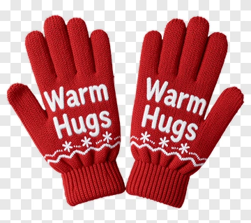 Red Gloves With Warm Hugs Text PNG