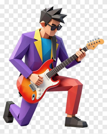 3D Musician Playing Electric Guitar PNG
