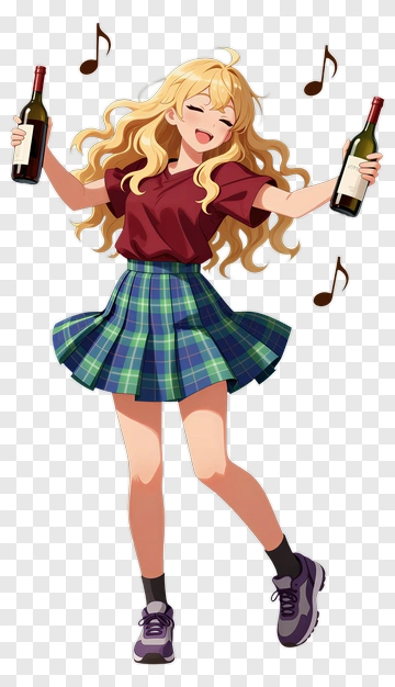 Happy Girl Dancing With Wine Bottles PNG
