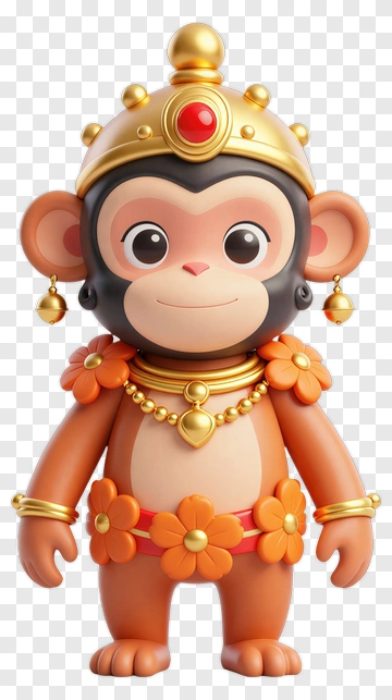 3D Monkey Character Wearing Jewelry PNG