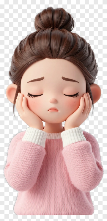 Sad Cartoon Girl With Hands On Face PNG
