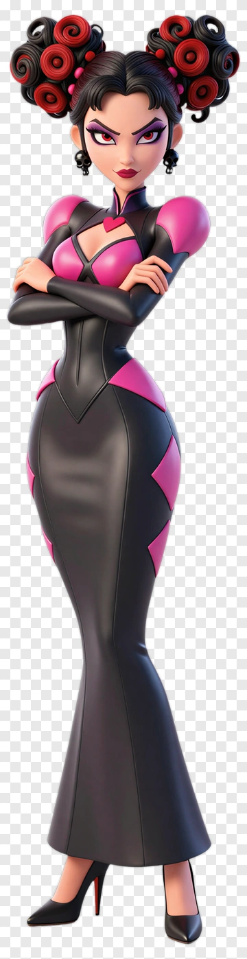 Cartoon Woman In A Stylish Black Dress PNG