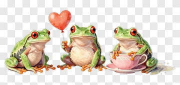 Cartoon Frogs Holding A Heart Balloon And Sitting In A Teacup PNG