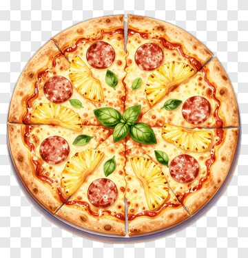 Pizza With Pineapple And Pepperoni Slices PNG