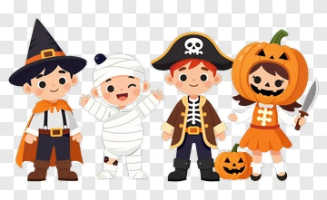 Halloween Costumed Children Group PNG