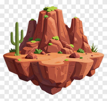 Desert Landscape With Cactus And Rocks PNG