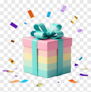Colorful Gift Box With Ribbon And Confetti PNG