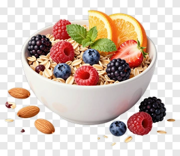 Bowl Of Oatmeal With Fresh Berries And Orange Slices PNG