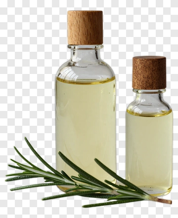 Glass Bottles Of Essential Oil With Rosemary PNG