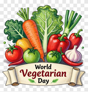 World Vegetarian Day Banner With Vegetables PNG