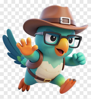 3D Cartoon Bird Wearing A Hat And Glasses PNG