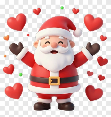 Cartoon Santa Claus Surrounded By Hearts PNG